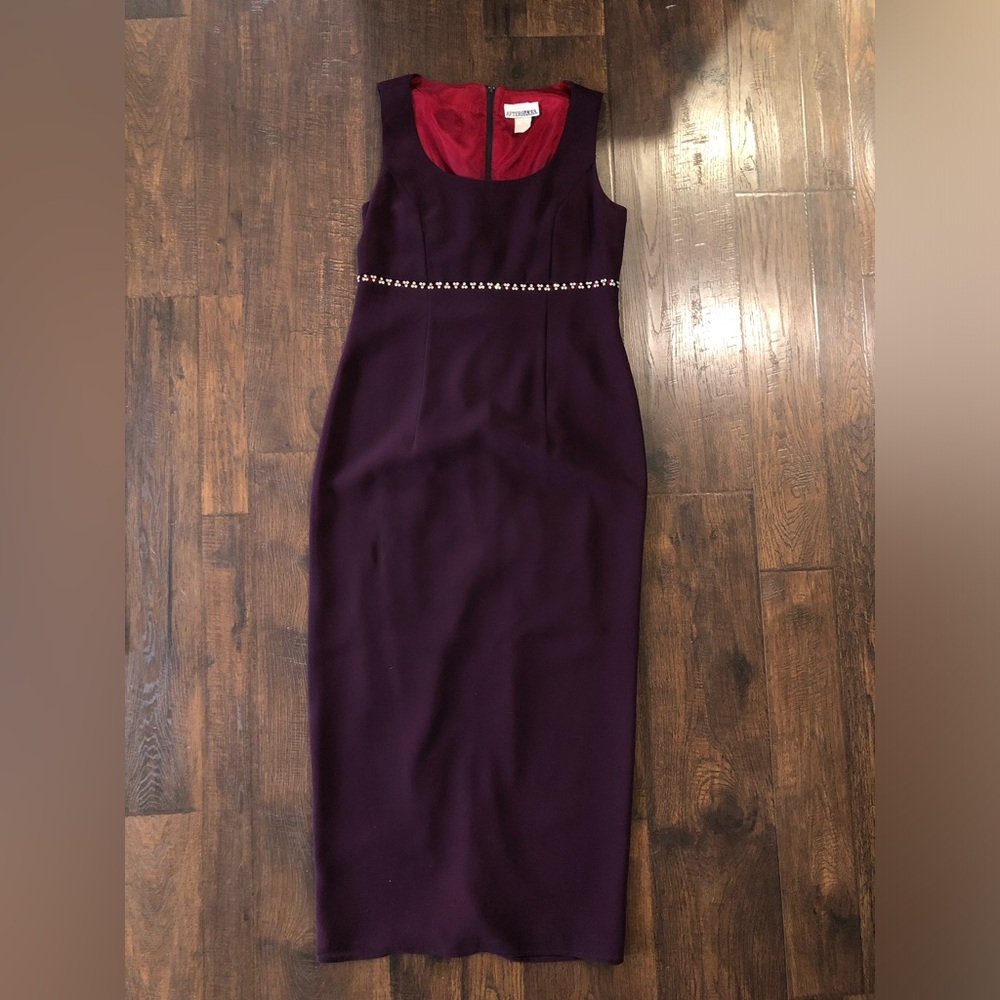 VTG 90s After Dark Dress Size 6 Petite Maroon Beaded Empire Waist Full Length